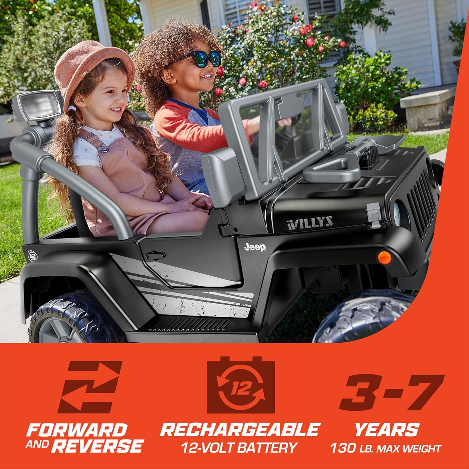 Power Wheels Jeep Wrangler Willys 2 Seater Toddler Kids Ride On Car SUV, Black - VMInnovations