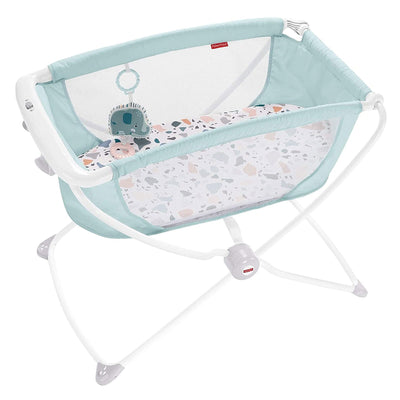 Fisher Price Rock with Me Bassinet Portable Baby Infant Crib with Play Toy, Blue