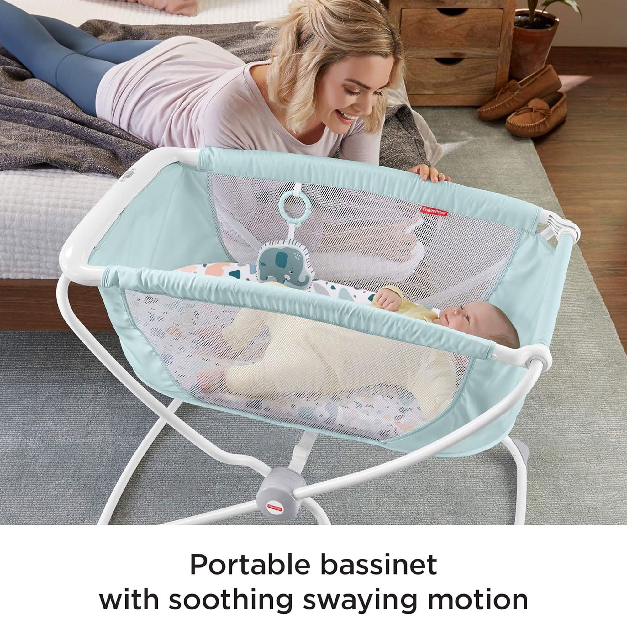 Fisher Price Rock with Me Bassinet Portable Baby Infant Crib with Play Toy, Blue - VMInnovations