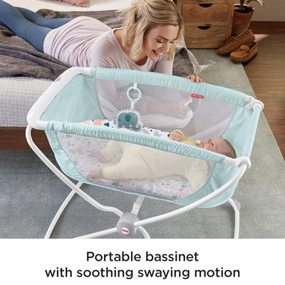 Fisher Price Rock with Me Bassinet Portable Baby Infant Crib with Play Toy, Blue