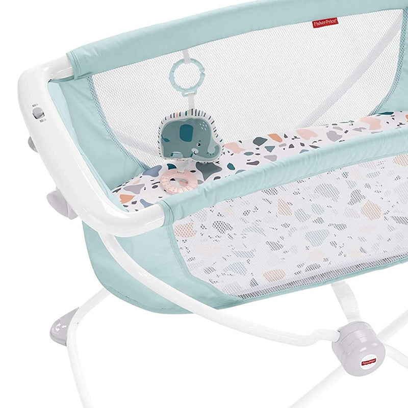 Fisher Price Rock with Me Bassinet Portable Baby Infant Crib with Play Toy, Blue