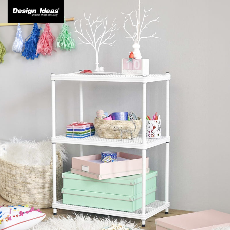 Design Ideas 3 Tier Full-Size Metal Storage Shelving Unit Rack, White (Open Box)