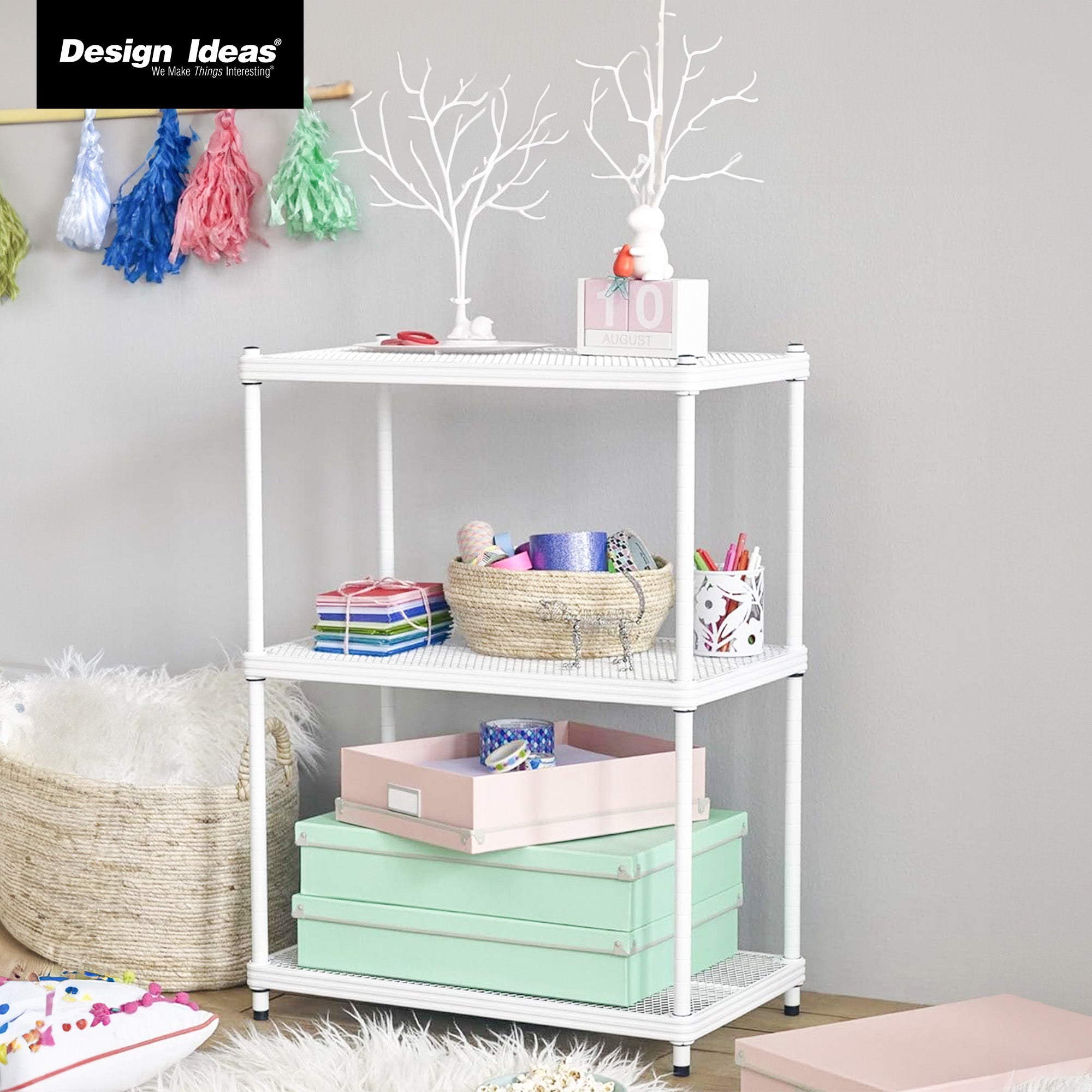 Design Ideas 3 Tier Full-Size Metal Storage Shelving Unit Rack, White (Used) - VMInnovations