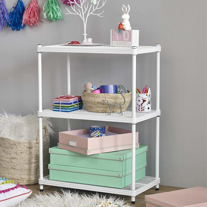 Design Ideas MeshWorks 3 Tier Full-Size Metal Storage Shelving Unit Rack, White