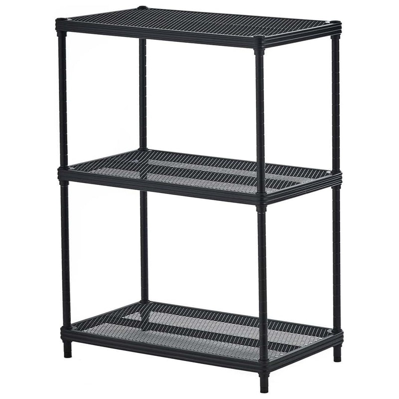 Design Ideas MeshWorks 3 Tier Full-Size Metal Storage Shelving Unit Rack, Black