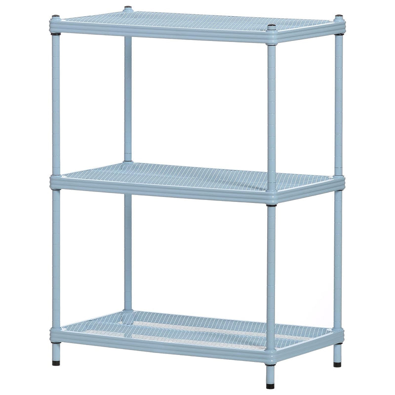 Design Ideas MeshWorks 3 Tier Full-Size Metal Storage Shelving Unit Rack, Blue