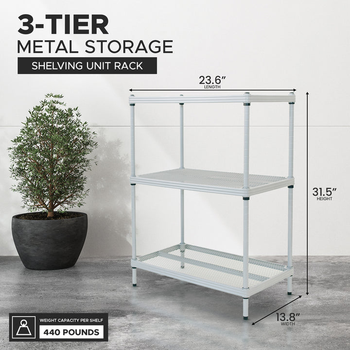 Design Ideas MeshWorks 3 Tier Full-Size Metal Storage Shelving Unit Rack, Silver