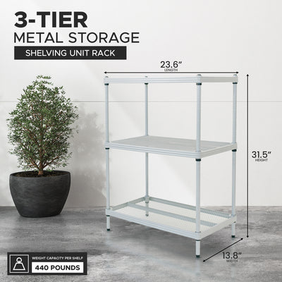 Design Ideas 3 Tier Full-Size Metal Storage Shelving Unit Rack, Silver(Open Box) - VMInnovations