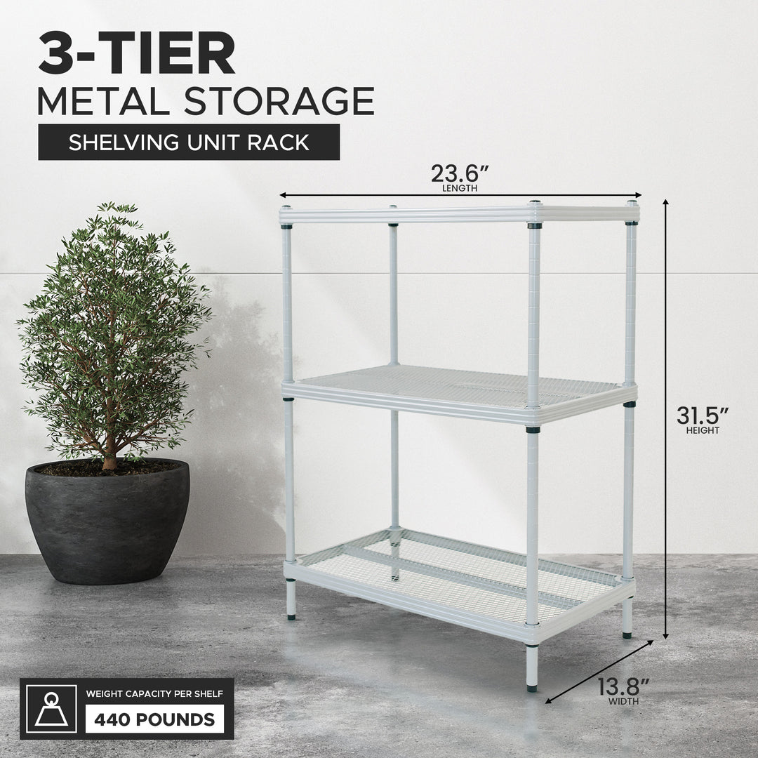 Design Ideas 3 Tier Full-Size Metal Storage Shelving Unit Rack, Silver(Open Box) - VMInnovations