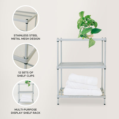Design Ideas 3 Tier Full-Size Metal Storage Shelving Unit Rack, Silver(Open Box) - VMInnovations