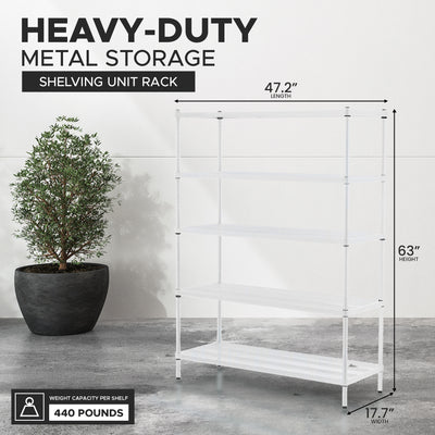 Design Ideas 5 Tier Full-Size Metal Storage Shelving Unit Rack, White (Open Box) - VMInnovations