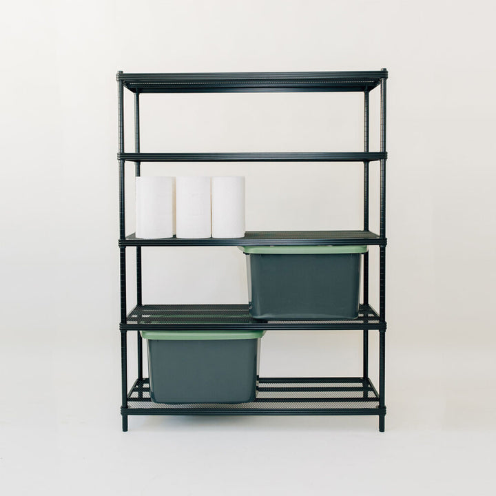 Design Ideas MeshWorks 5 Tier Full-Size Metal Storage Shelving Unit Rack, Black