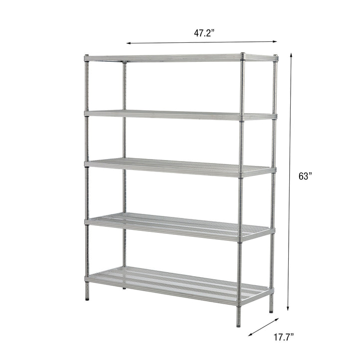 Design Ideas MeshWorks 5 Tier Full-Size Metal Storage Shelving Unit Rack, Silver