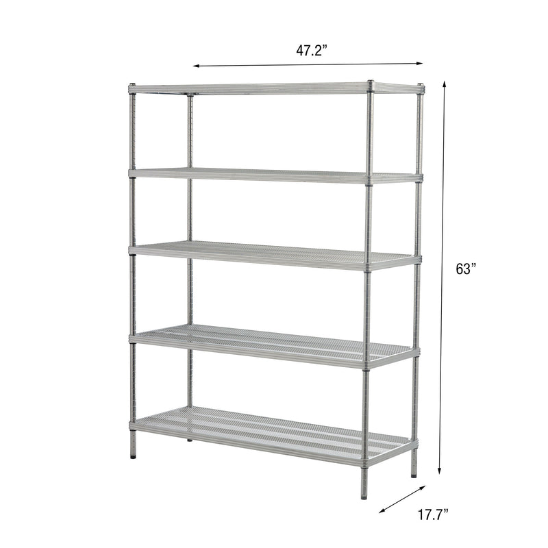 Design Ideas 5 Tier Full-Size Metal Storage Shelving Unit Rack, Silver(Open Box)