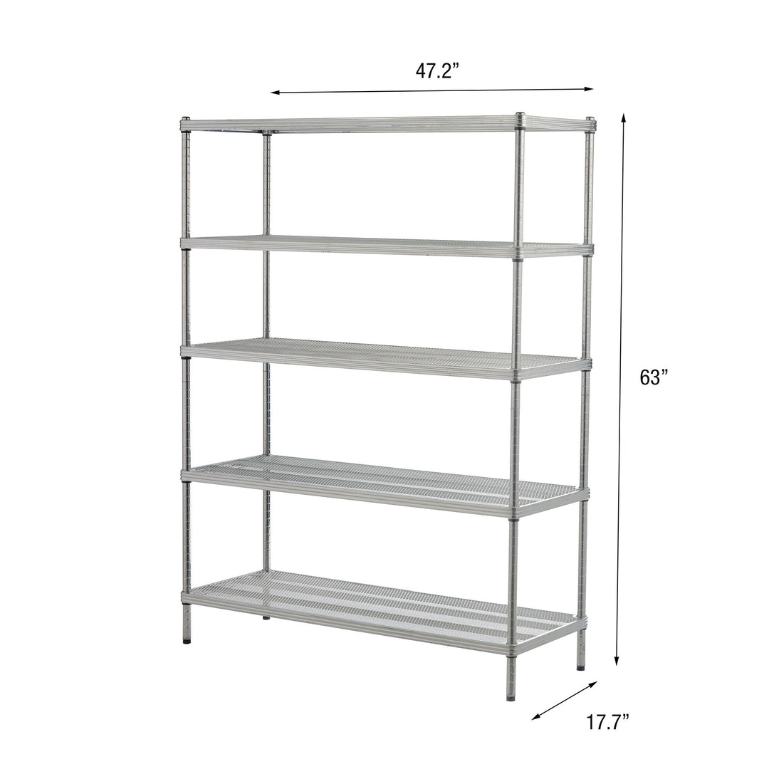 Design Ideas 5 Tier Full-Size Metal Storage Shelving Unit Rack, Silver(Open Box)