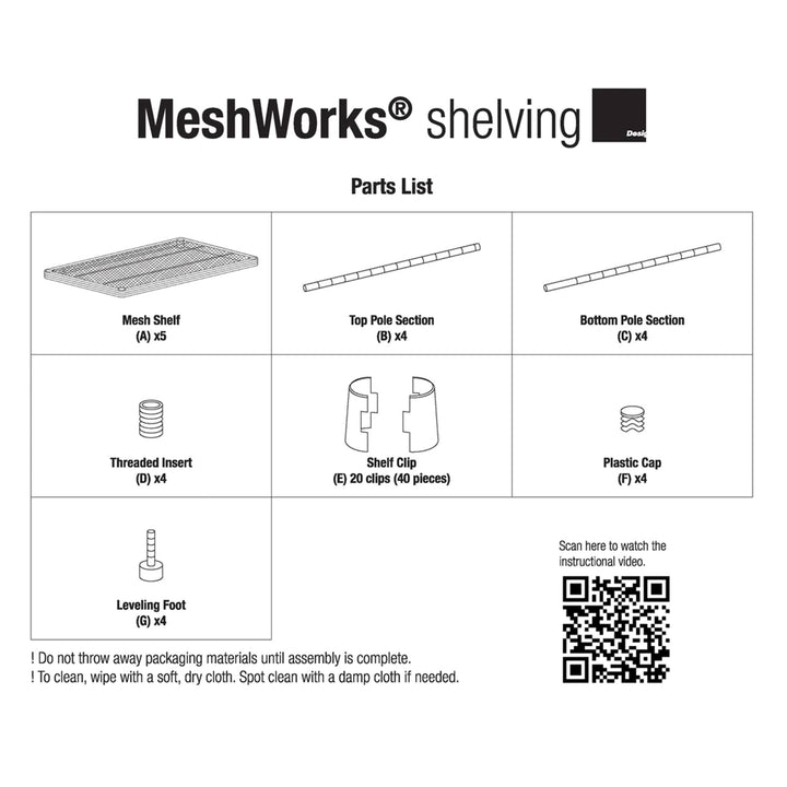 Design Ideas MeshWorks 5 Tier Full-Size Metal Storage Shelving Unit Rack, Silver