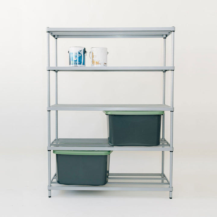 Design Ideas MeshWorks 5 Tier Full-Size Metal Storage Shelving Unit Rack, Silver