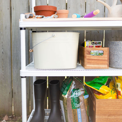 Design Ideas Metal Storage Utility Wood Top Shelving Unit Rack, White (Open Box) - VMInnovations