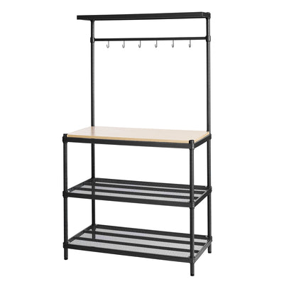 Design Ideas MeshWorks Metal Storage Utility Wood Top Shelving Unit Rack, Black - VMInnovations