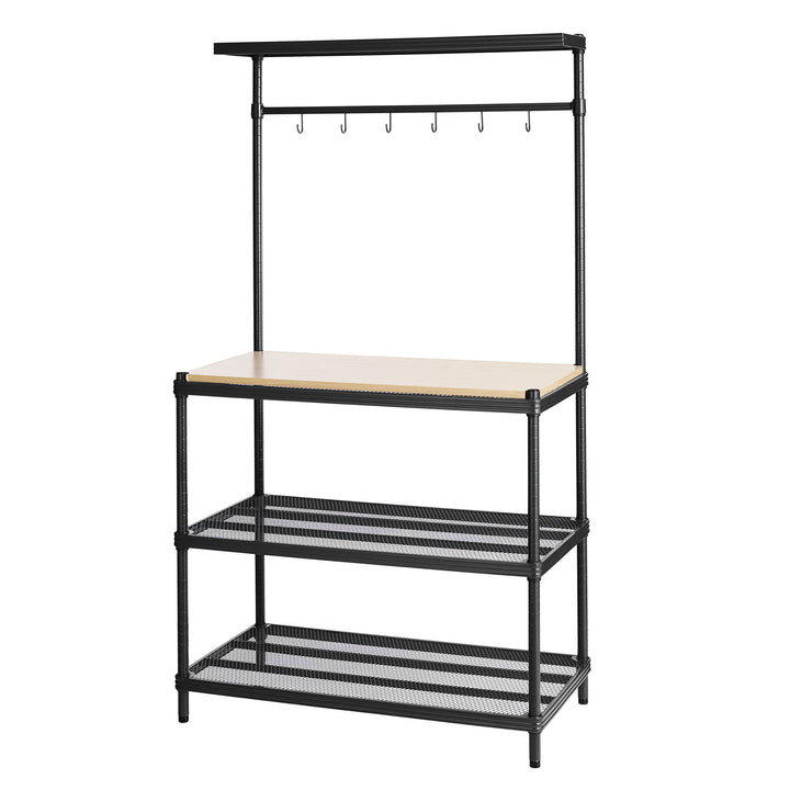 Design Ideas Metal Storage Utility Wood Top Shelving Unit Rack, Black (Used) - VMInnovations
