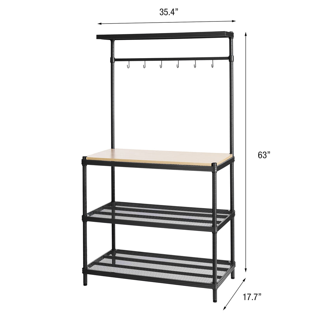 Design Ideas MeshWorks Metal Storage Utility Wood Top Shelving Unit Rack, Black