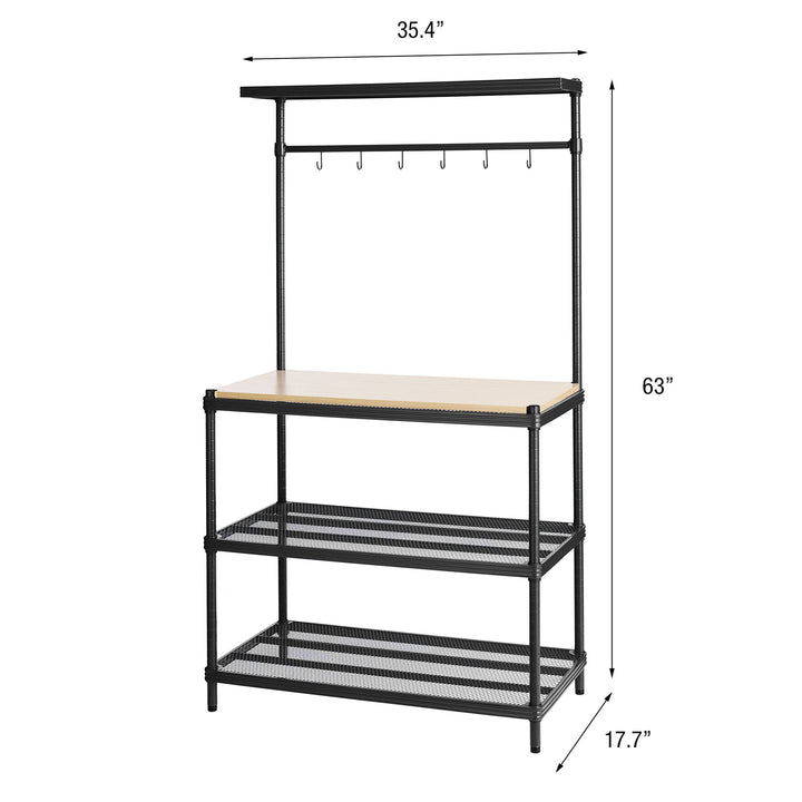 Design Ideas MeshWorks Metal Storage Utility Wood Top Shelving Unit Rack, Black