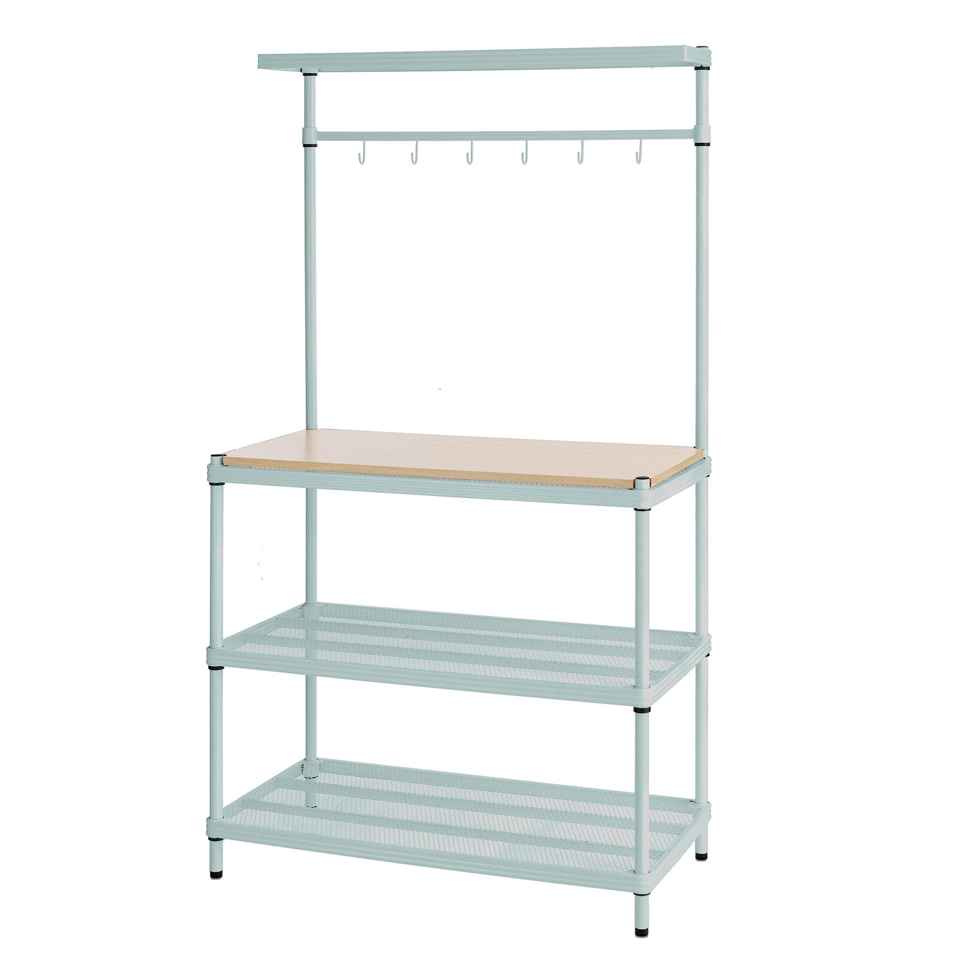Design Ideas MeshWorks Metal Storage Utility Wood Top Shelving Rack, Green(Used) - VMInnovations
