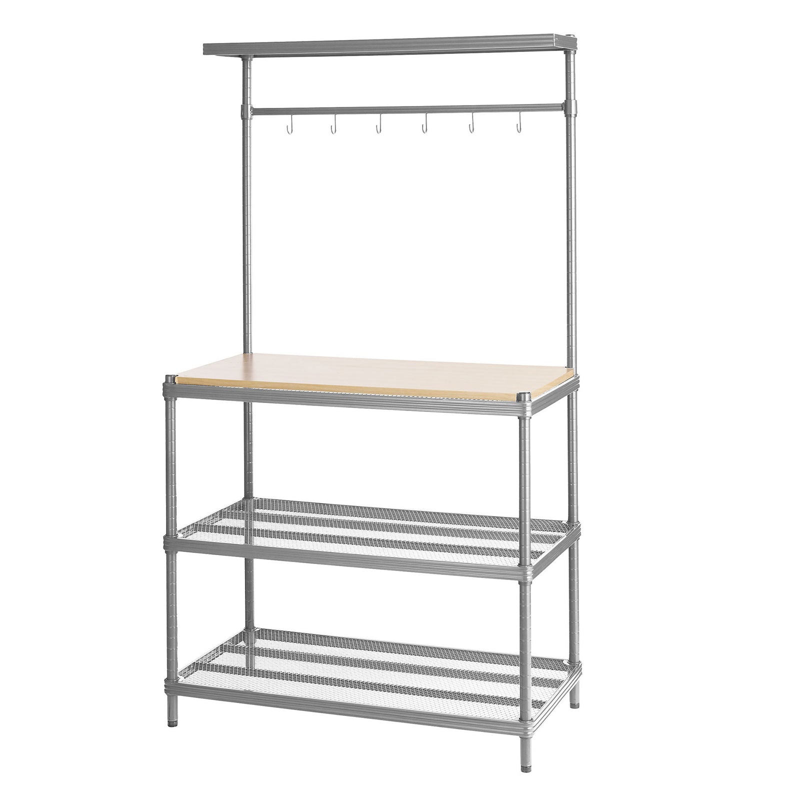 Design Ideas MeshWorks Metal Storage Utility Wood Top Shelving Unit Rack, Silver - VMInnovations