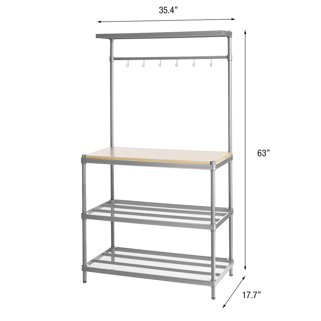 Design Ideas MeshWorks Metal Storage Utility Wood Top Shelving Unit Rack, Silver