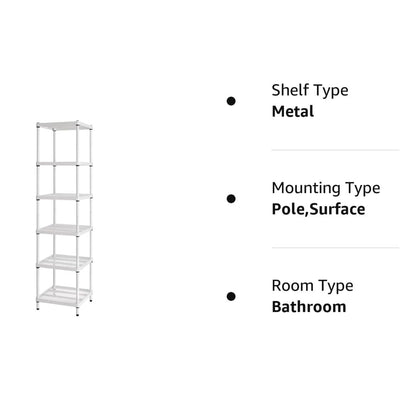 Design Ideas 6 Tier Tower Metal Storage Shelving Unit Rack, White (Used)