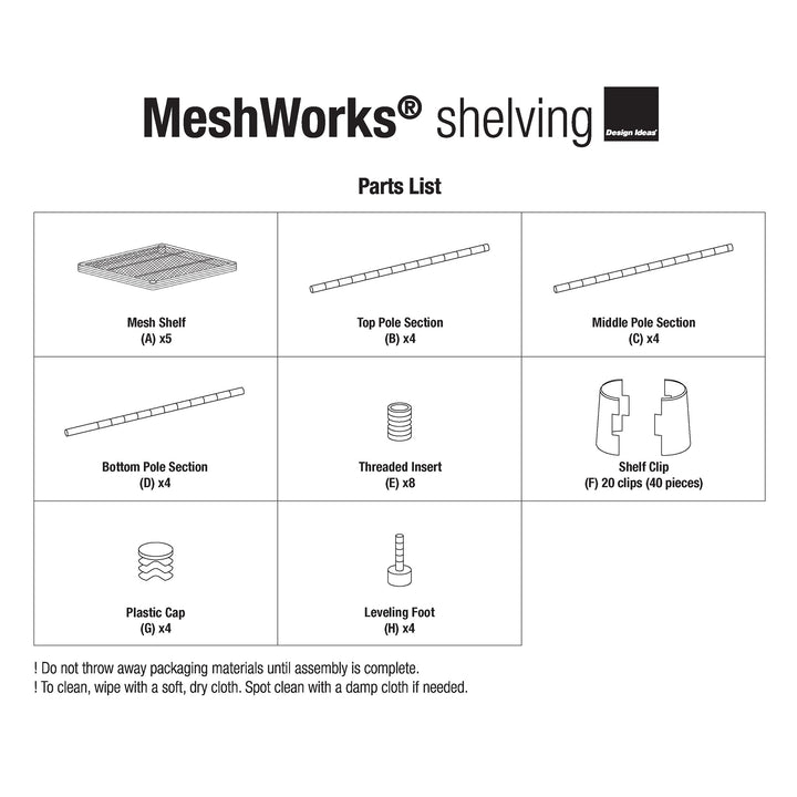 Design Ideas MeshWorks 6 Tier Tower Metal Storage Shelving Unit Rack, White