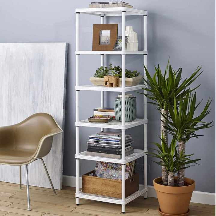 Design Ideas MeshWorks 6 Tier Tower Metal Storage Shelving Unit Rack, White