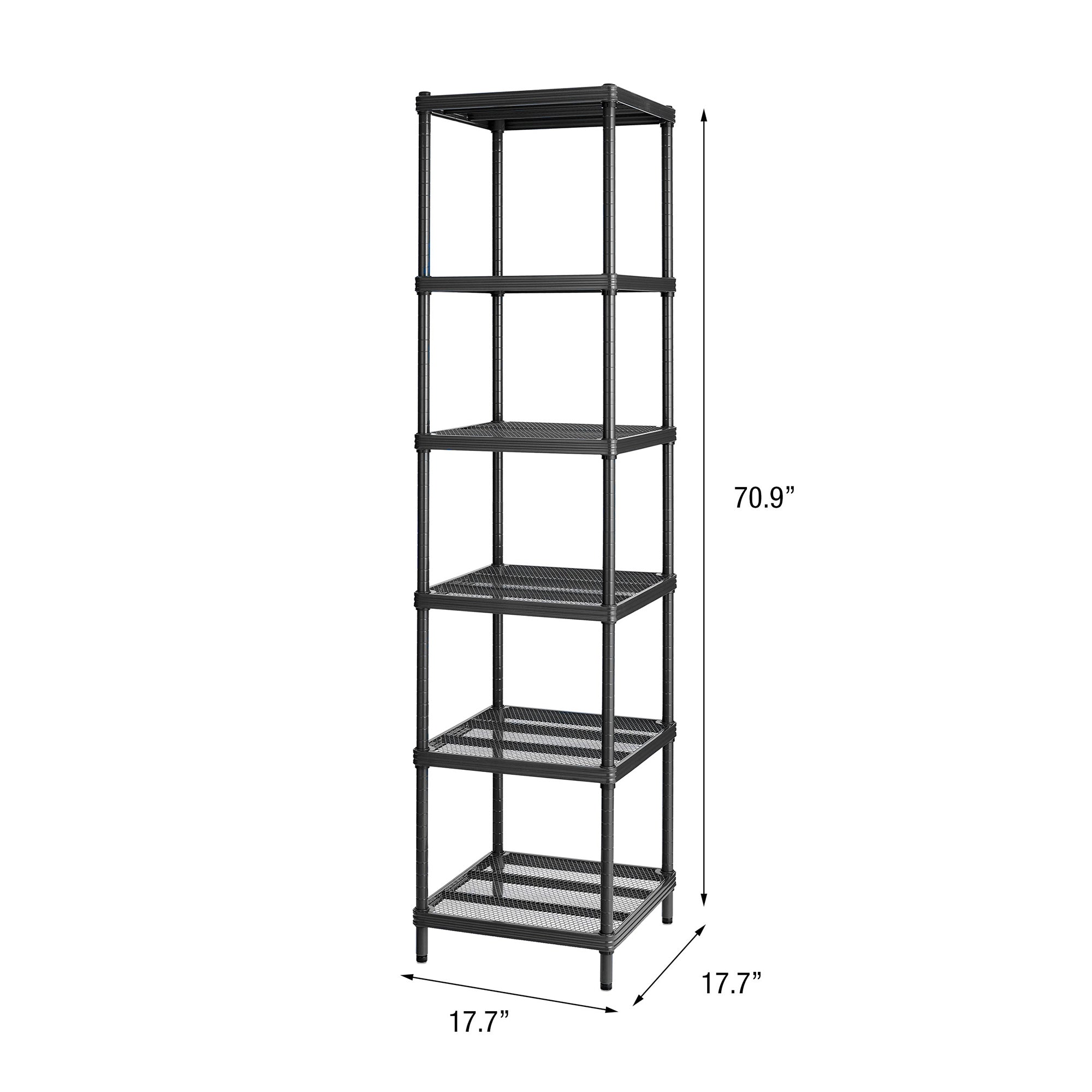 Design Ideas MeshWorks 6 Tier Tower Metal Storage Shelving Unit Rack, Black - VMInnovations
