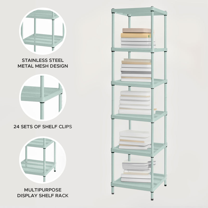 Design Ideas MeshWorks 6 Tier Tower Metal Storage Shelving Unit Rack, Green