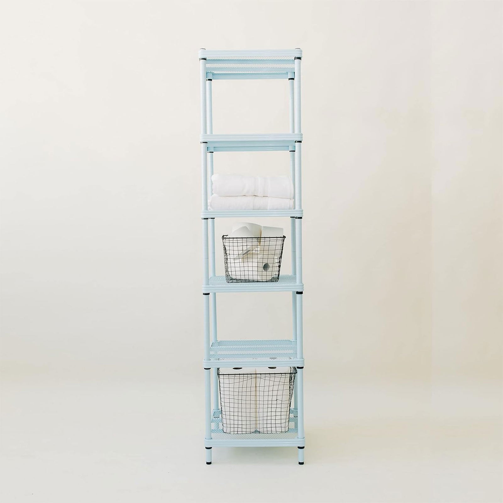 Design Ideas MeshWorks 6 Tier Tower Metal Storage Shelving Unit Rack, Sky Blue - VMInnovations