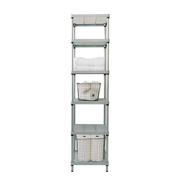 Design Ideas 6 Tier Tower Metal Storage Shelving Unit Rack, Silver (Open Box) - VMInnovations
