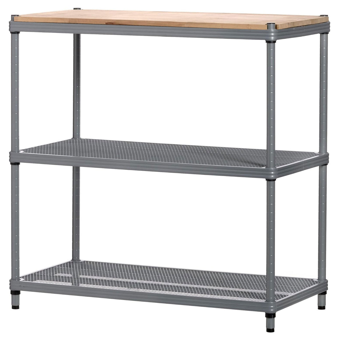 Design Ideas Metal Storage Wood Top Workbench Shelving Unit, Silver (Open Box) - VMInnovations