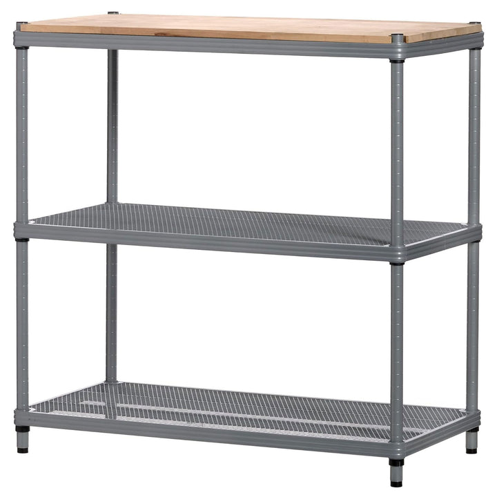 Design Ideas Metal Storage Wood Top Workbench Shelving Unit, Silver (Open Box) - VMInnovations