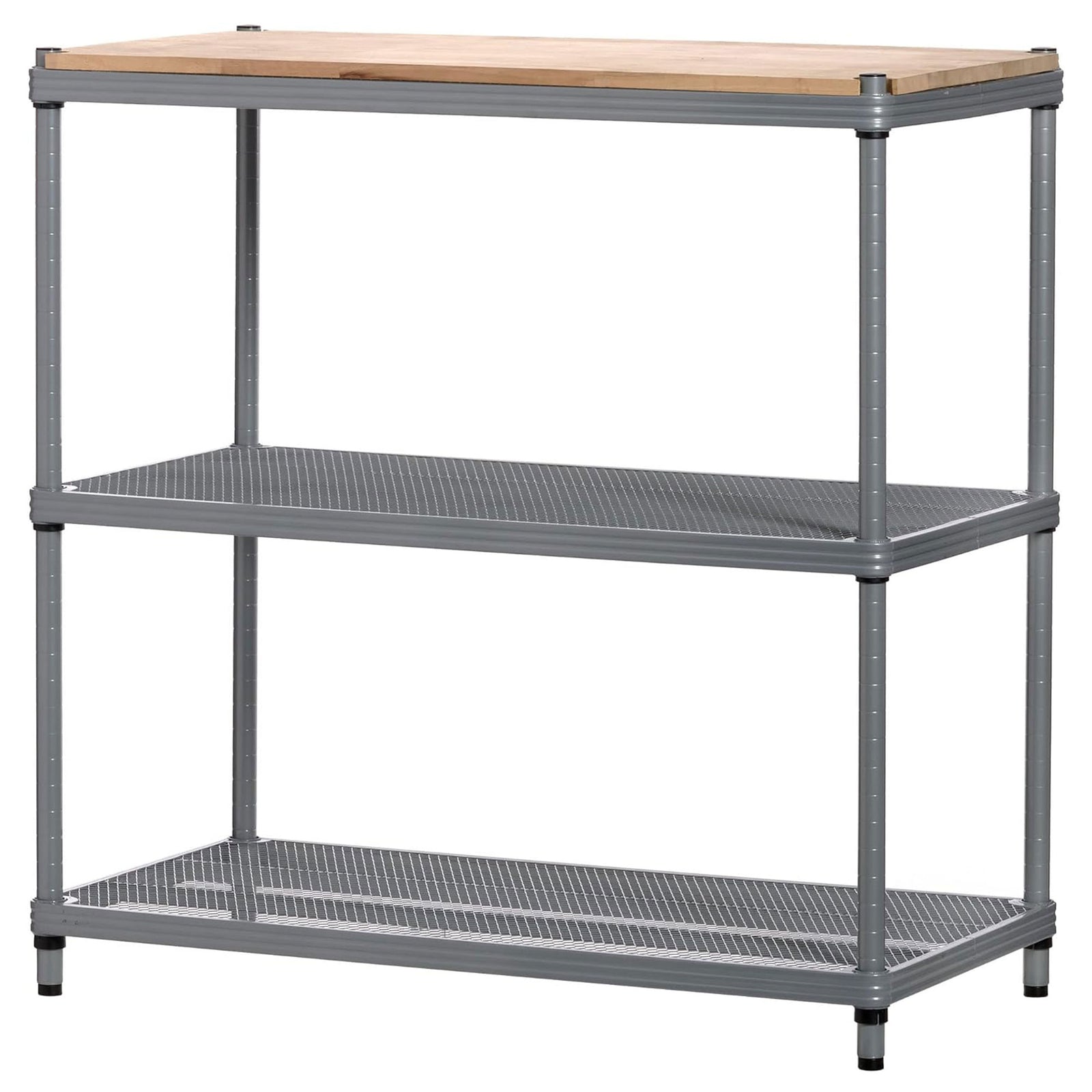 Design Ideas MeshWorks Metal Storage Wood Top Workbench Shelving Unit, Silver - VMInnovations