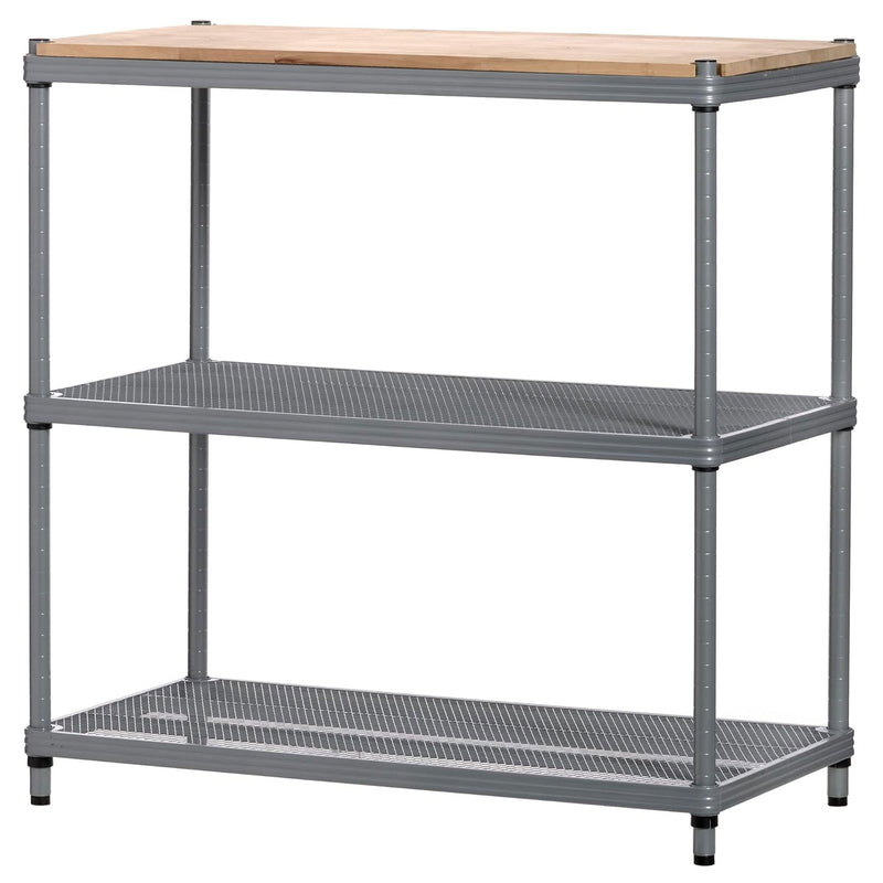 Design Ideas Metal Storage Wood Top Workbench Shelving Unit, Silver (Open Box)