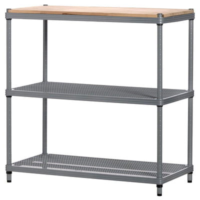 Design Ideas MeshWorks Metal Storage Wood Top Workbench Shelving Unit, Silver