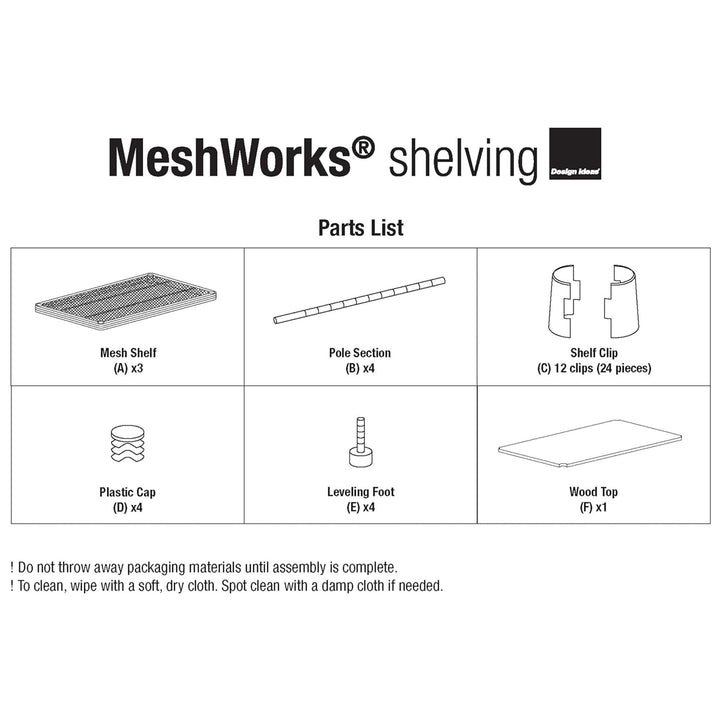 Design Ideas MeshWorks Metal Storage Wood Top Workbench Shelving Unit, Silver