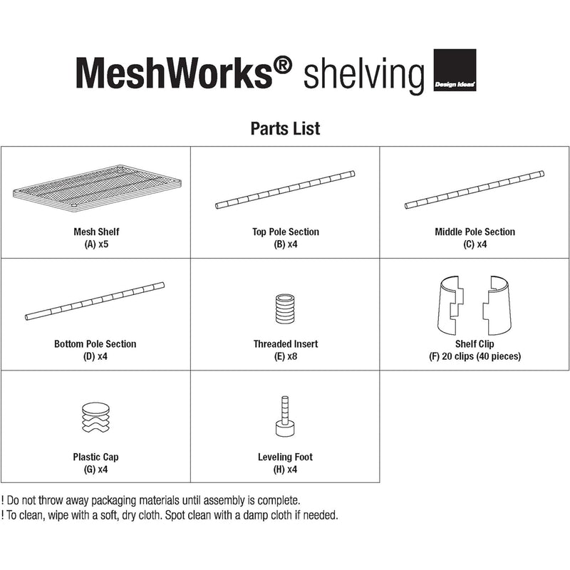 Design Ideas MeshWorks 5 Tier Metal Shelving Unit Bookshelf, White (For Parts)