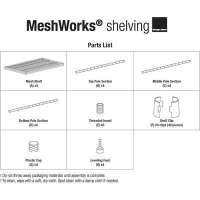 Design Ideas MeshWorks 5 Tier Metal Storage Shelving Unit Rack Bookshelf, White