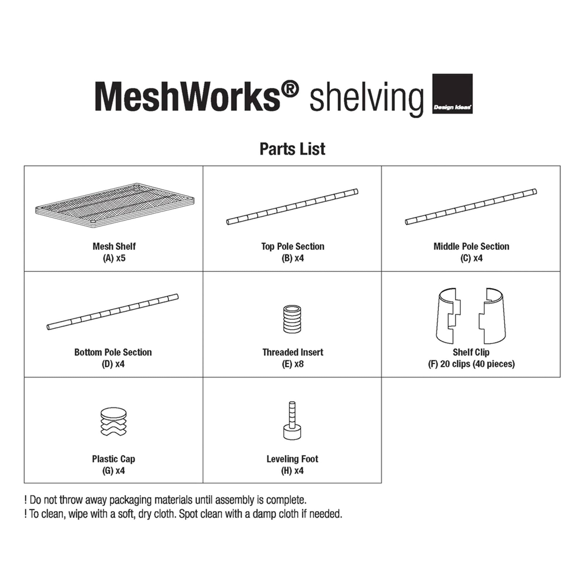 Design Ideas MeshWorks 5 Tier Metal Storage Shelving Unit Rack, Black (Open Box) - VMInnovations