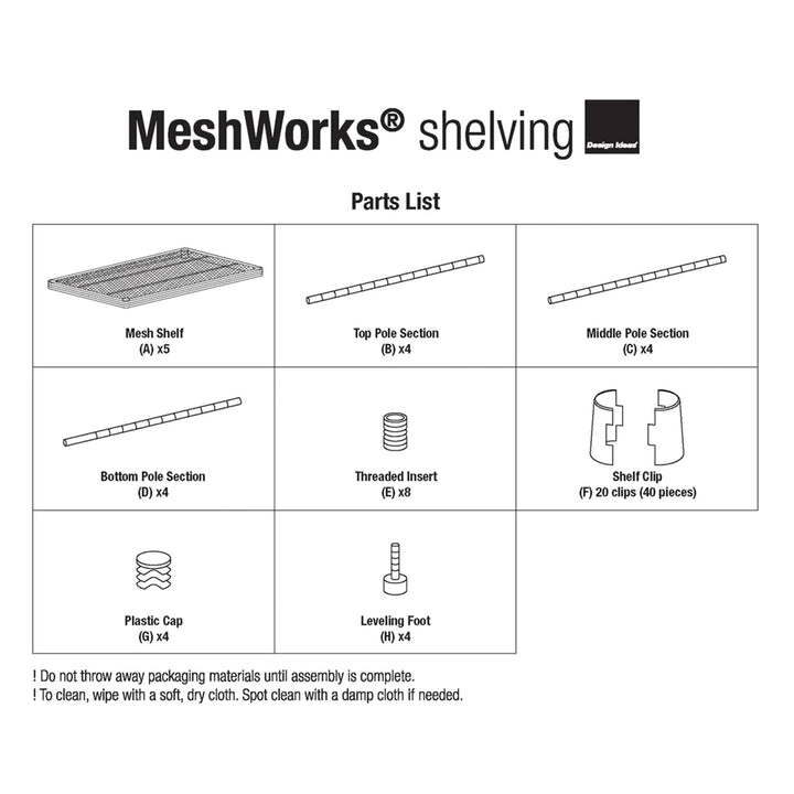 Design Ideas MeshWorks 5 Tier Metal Shelving Rack Bookshelf, Black (For Parts) - VMInnovations