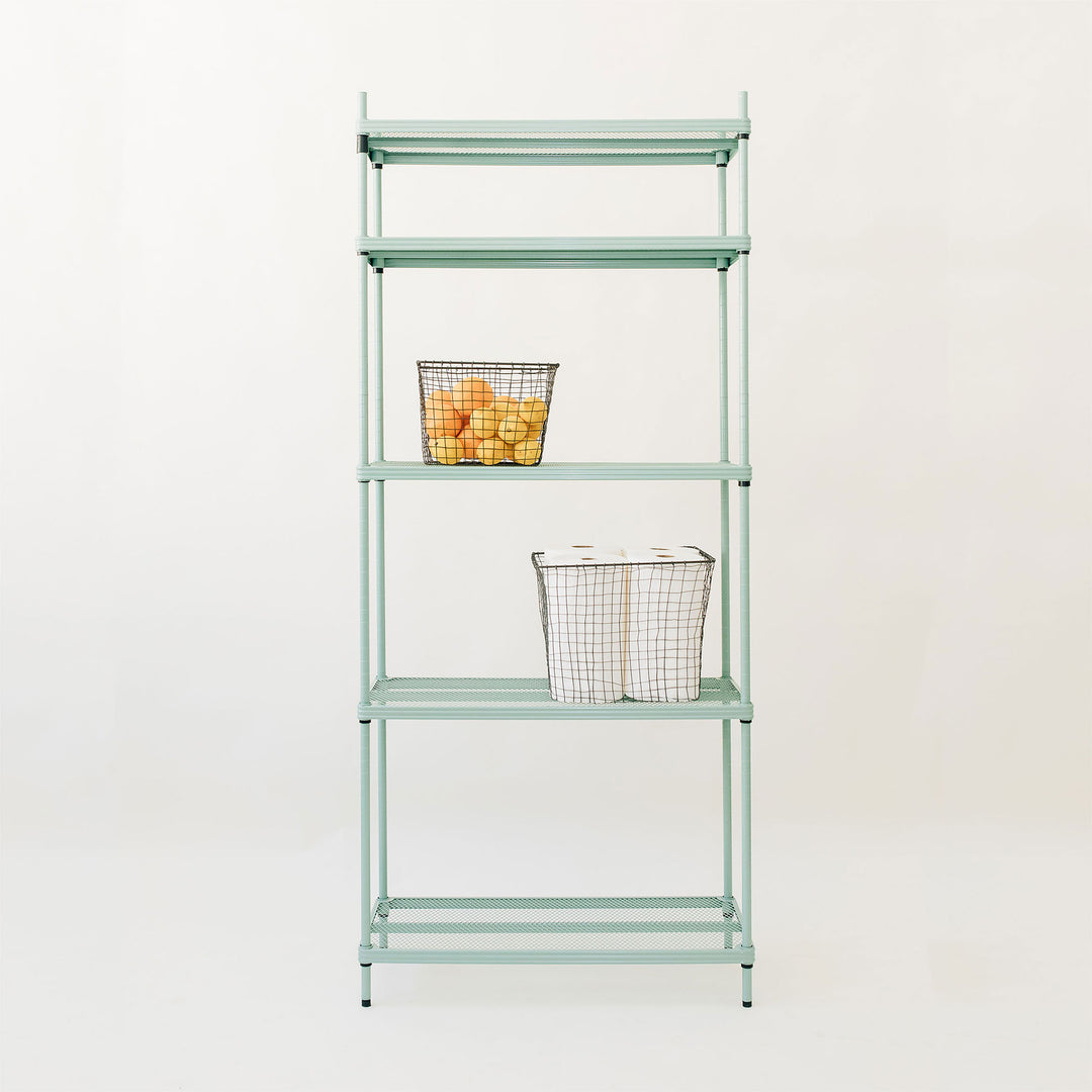 Design Ideas MeshWorks 5 Tier Metal Storage Shelving Unit Rack Bookshelf, Green