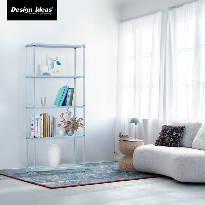 Design Ideas MeshWorks 5 Tier Metal Storage Shelving Unit Rack, Blue (Open Box)
