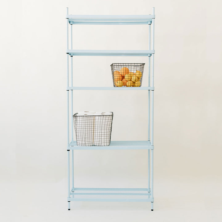 Design Ideas MeshWorks 5 Tier Metal Storage Shelving Unit Rack Bookshelf, Blue