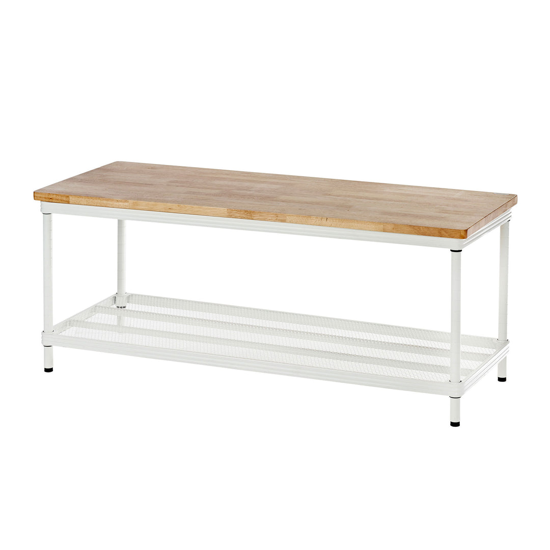 Design Ideas MeshWorks 2 Tier Wood Top Metal Storage Shelving Unit Rack, White - VMInnovations